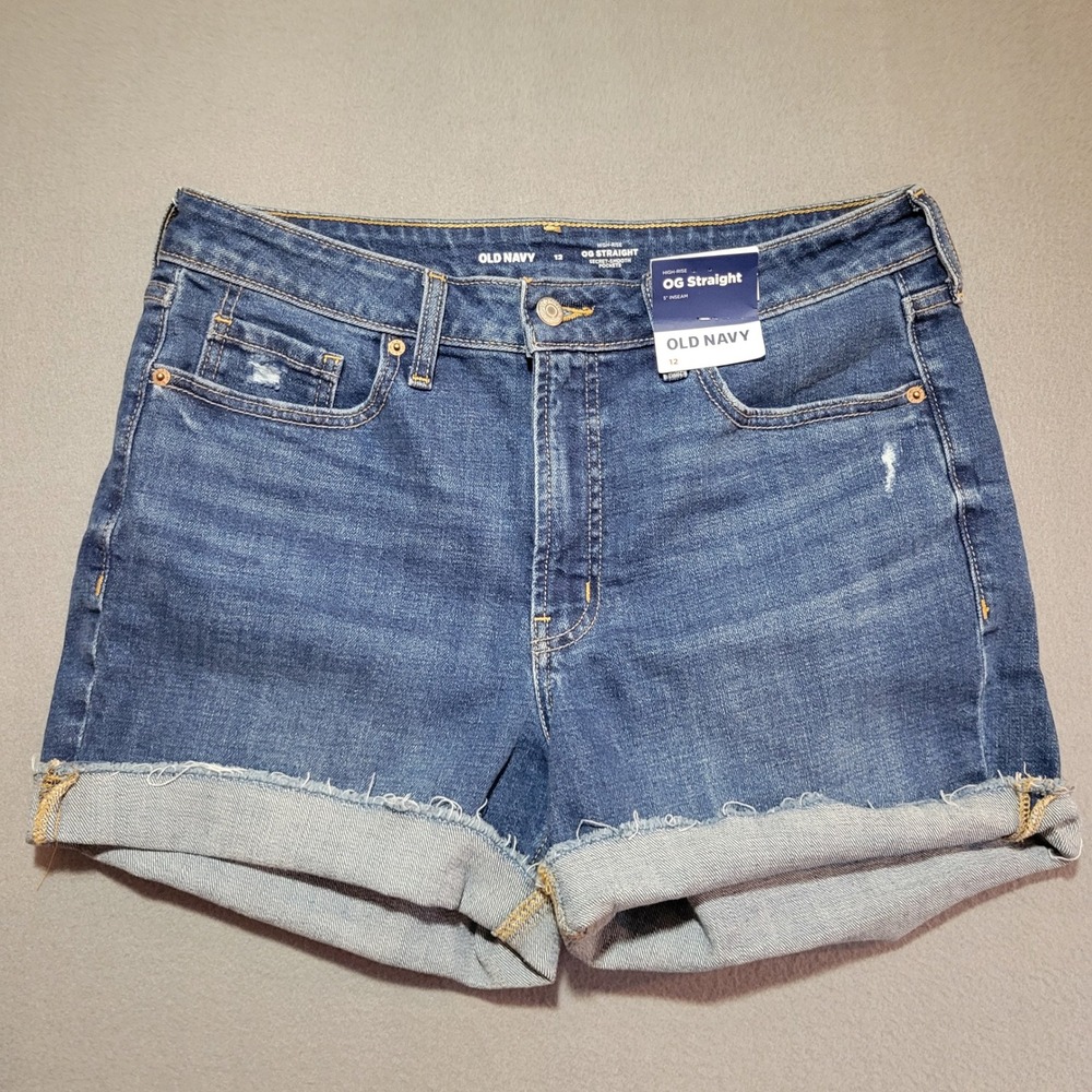 Old Navy OG Straight High Rise Jean Shorts Blue Denim Womens 12 5in Inseam NWT